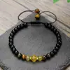 Pulsera Trenzada de Piedra Ojo de Tigre Diamante Negro Estilo Europeo y Americano con Cristal Amarillo, Pulsera de Cordón Ajustable, Venta Directa del Fabricante