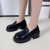 Mocassins Pronta-Entrega para Mulheres 2024 Primavera Novo Bico Redondo Solado Grosso Sapatos de Couro Pequenos para Mulheres Moda Estilo Britânico Sapatos Femininos com Plataforma