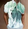 Polo para hombre con estampado digital 3D de lobo, camiseta de manga corta con cremallera, gran oferta 2023