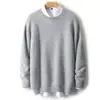 Suéter de Lã 100% Pura para Comércio Exterior Masculino Gola Redonda Espessado Jacquard Grão de Arroz Solto Cor Sólida Camada Base de Tricô Casual