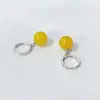 Pendientes de Plata de Ley S925 con Colgante de Ágata Amarilla Redonda para Mujer, Clips para Orejas y Pendientes de Moda Versátiles Estilo Coreano Retro Simple