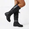 Botas Altas Europeas Retro Desgastadas Arrugadas Tacón Grueso Botas para Motociclista Tallas Grandes Botas de Mujer 40-43 Comercio Exterior Transfronterizo