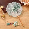 Leque infantil bordado frente e verso estilo tradicional, leque de dança de verão com borlas, leque para traje antigo feminino Hanfu cheongsam