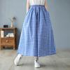 Foto Real de Pantalón Falda de Cuadros de Algodón de Verano Nuevo Talla Grande Pierna Ancha, Pantalones Casuales Cómodos de Algodón y Lino Sueltos Talla Grande