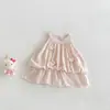 Vestido Chaleco Nuevo de Verano para Bebé Dulce Dibujos Animados 3D Niñas Bebé Elegante Patchwork Gasa Cuello Halter Vestido de Verano Moderno