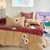Ins Elefante de Dibujos Animados Bordado Otoño e Invierno Engrosado Cálido Leche Terciopelo Juego de Cuatro Piezas Franela Coral Terciopelo Ropa de Cama