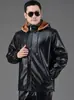 Chaqueta de cuero para el trabajo diario, pantalones de cuero, ropa de trabajo de otoño e invierno, capucha desmontable, a prueba de aceite, a prueba de viento, adecuada para el trabajo, conducir, andar en bicicleta, chaqueta cálida para exteriores