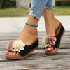 26 Sandalias de Cuña Gruesa con Estampado Floral, Estilo Europeo y Americano, Tallas Grandes, para Mujer, de Verano, con Punta Abierta, Slip-On, Zapatos Perezosos