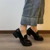 Mocassins de couro de flor integral de 5 cm para mulheres, novo estilo primavera/outono, couro macio, estilo britânico, tamanho 34-43