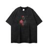 Rua marca de moda retrô desenhos animados japoneses 260g pesado angustiado manga curta homens hip hop lavado camiseta meia manga top