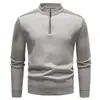 Novedad Otoño e Invierno Ropa de Punto para Hombre Transfronteriza Europea y Americana Color Sólido Chaqueta de Media Cremallera Jersey Engrosado con Forro de Terciopelo Capa Base para Hombre