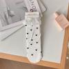 Meias de Renda Doce Estilo Japonês Meias de Comprimento Médio para Crianças Primavera e Outono Estilo Miu Meias de Amor com Sapatos de Couro Pequenos Meias Empilhadas