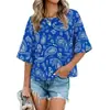 2026 Amazon Transfronterizo Verano Nuevo Estilo Europeo y Americano Patchwork Color Sólido Cuello Redondo Holgado Top Camiseta con Mangas de Tres Cuartos Acampanadas