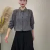 Camisa de algodón a rayas de doble capa, para primavera y otoño, cuello cuadrado, casual, de moda, manga larga, top versátil, holgado y adelgazante