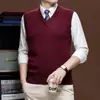 Chaleco de lana para hombre de otoño e invierno, 60% lana, cuello en V, talla grande, chaleco de punto formal tipo jersey, chaleco casual sin mangas para hombres jóvenes y de mediana edad