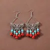 Pendientes Bohemianos Europeos y Americanos con Borlas y Turquesa, Pendientes de Estilo Étnico Retro, Joyería para Orejas Única y Elegante Estilo Tibetano