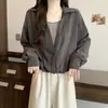 Ropa de Mujer Tallas Grandes 2026 Otoño Nueva Camisa Casual Rayada Falsa de Dos Piezas Cuello en V Manga Larga Delgada
