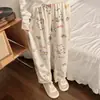 Gatinho gatinha rabisco fofo desenho animado casual calça pantalona feminina estampa nova solta preguiçosa legal legal calça comprida