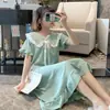 Camisola de verão pijamas femininos manga curta gola redonda com babado renda estilo princesa doce roupa de casa