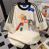 Diseño de Primavera y Verano Sentido Nuevo Año Estampado de Caballo Pequeño Camiseta de Manga Corta para Mujer Retro Americano Nicho Algodón Puro Tres Rayas Top