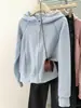 Moletom Cardigan com Capuz e Zíper Listrado Color-blocking Feminino Outono Nova Chegada Costura Contrastante Color-blocking Jaqueta Casual Petite Top