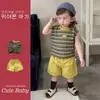 Ropa de Primavera Estilo Coreano para Bebé Niño, Conjunto Fresco y Amigable con la Piel de Dos Piezas para Niños, Chaleco sin Mangas y Pantalones Cortos que Resaltan el Blanco, Conjunto de Verano