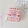 Estuche cuadrado de algodón acolchado con estampado floral estilo coreano para niñas, bolsa de almacenamiento para labiales y cables de datos, monedero portátil para estudiantes