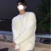 Atmósfera de Moda Top de Piel Sintética de Visón Suéter Grueso de Invierno para Hombre Tejido de Punto Holgado de Cuello Redondo Estilo Perezoso de Gama Alta