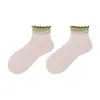 Meias Femininas Curtas para Primavera e Verão, Finas e Respiráveis, Color Block, Meias de Renda Dupla Camada, Antiodor, Absorventes de Suor, Meias Largas