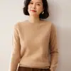 Baicai Rong Suéter de Cachemira Nuevo para Mujer Cuello Redondo Hombro Normal Holgado Moda Casual Manga Larga Top Básico