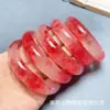 Negocio de Suministro en Vivo de Jade de Cuarcita Jade Regalo de Bienestar de Jade Pulsera de Tira Plana Flor Flotante Rojo Cereza para Mujer