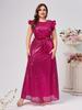 Vestido Sequin Novo de Comércio Exterior para Mulheres Plus Size, Midi Sem Mangas com Cinto e Gola Redonda, Vestido de Festa Sexy
