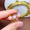 Suministro Transfronterizo de Nuevos Anillos de Tesoro Coloridos, Plata 925 Incrustada con Ópalo Rosa Natural Redondo Boca Viva Anillos para Mujer, Simples y Versátiles