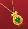Colgante Hot Pocket Chapado en Oro Arena Antigua Colgante de Corazón Dorado Calcedonia Incrustado con Colgante de Jaspe Hetian