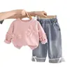 Conjunto de Ropa de Otoño para Niñas 2026 Nueva Moda Ropa de Primavera y Otoño para Niños, Conjunto de Dos Piezas Sudadera Floral de Otoño para Bebé Niña