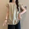 Tiro Real Talla Grande Mujer Chica Gordita Holgado Manga Corta Volante Transpirable Camiseta Mujer Todo Fósforo Adelgazante Cuello Redondo Elegante Top para Mujer