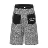 Jeans Curto Estilo Retrô Americano com Estampa de Leopardo para Homens e Mulheres, Novo Estilo de Verão com Bolsos, Color Blocking, Caimento Solto, Shorts Versátil, Tendência