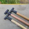 Mango de pala hecho de madera maciza, madera de acacia, madera de fresno, mango corto, empuñadura en forma de D, mango de hierro para rastrillo, mango de pala de madera para arado de hierro