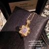Colar de pedras preciosas vintage italianas Bauhinia com pingente de flor de zircônia e girassol vintage, brincos de corrente