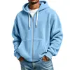 Chamarra con capucha de forro polar de color liso con cremallera completa para hombre, estilo europeo y americano transfronterizo, sudadera de moda casual versátil para hombre