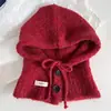 Novo Chapéu Quente de Outono e Inverno e Cachecol Integrado Chapéu de Lã para Mulheres Estilo Coreano Cor Sólida Balaclava Pequena que Mostra o Rosto