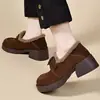 Mocasines de mujer de suela gruesa para invierno, nuevo estilo coreano 2026, zapatos peludos para exteriores, zapatos de gamuza para mujer, zapatos de algodón con forro polar para otoño e invierno