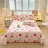 Colcha Acolchada de Algodón Lavado Clase A Pieza Única Estilo Princesa Encaje Engrosada Cubierta de Cama para Cama Individual con Alfombrilla Antideslizante Juego de Tres Piezas