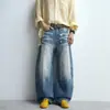 Jeans Lavado Retro Americano 2026 Corte Curvo Olho de Gato, Calça de Corte Reto Relaxado Solta