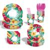 Nuevo Tema de Cumpleaños de Flor de Hibisco Hawaiano Vasos de Papel Desechables Platos de Papel Servilletas Cuchillo, Tenedor y Cuchara Suministros para Vajilla de Fiesta