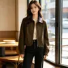 Jaqueta Curta Elegante com Lapela para Mulheres, Novo Estilo Outono 2026, Tendência, Rejuvenescedora, Versátil, Jaqueta Slim com Zíper, Top Elegante