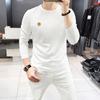 Camisa masculina de gola redonda de manga comprida máquina de outono Nova abelha de strass quente que assenta a camisa confortável respirável e fina camisa masculina moda