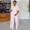 Ropa Femenina Transfronteriza Europea y Americana Nueva Moda Primavera 2026 Camiseta de Manga Corta Rayada con Cuello en V Pantalones Largos de Pierna Ancha Conjunto Casual