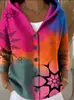 Cárdigan Sudadera con Capucha y Botones Estampado Floral Retro Transfronterizo Europeo y Americano para Mujer, Holgado, Casual, Manga Larga, Prenda Exterior