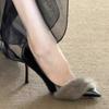 2024 Nuevo Otoño e Invierno Maomao Negro Tacones Altos Zapatos de Punta Sexy Hermana Real Elegantes Tacón Fino No Cansan los Pies